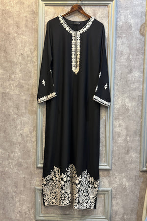 Allechant By Manahils Stitched Shirt Georgette Collection'2025-Black Embroidery Shirt Kaftan