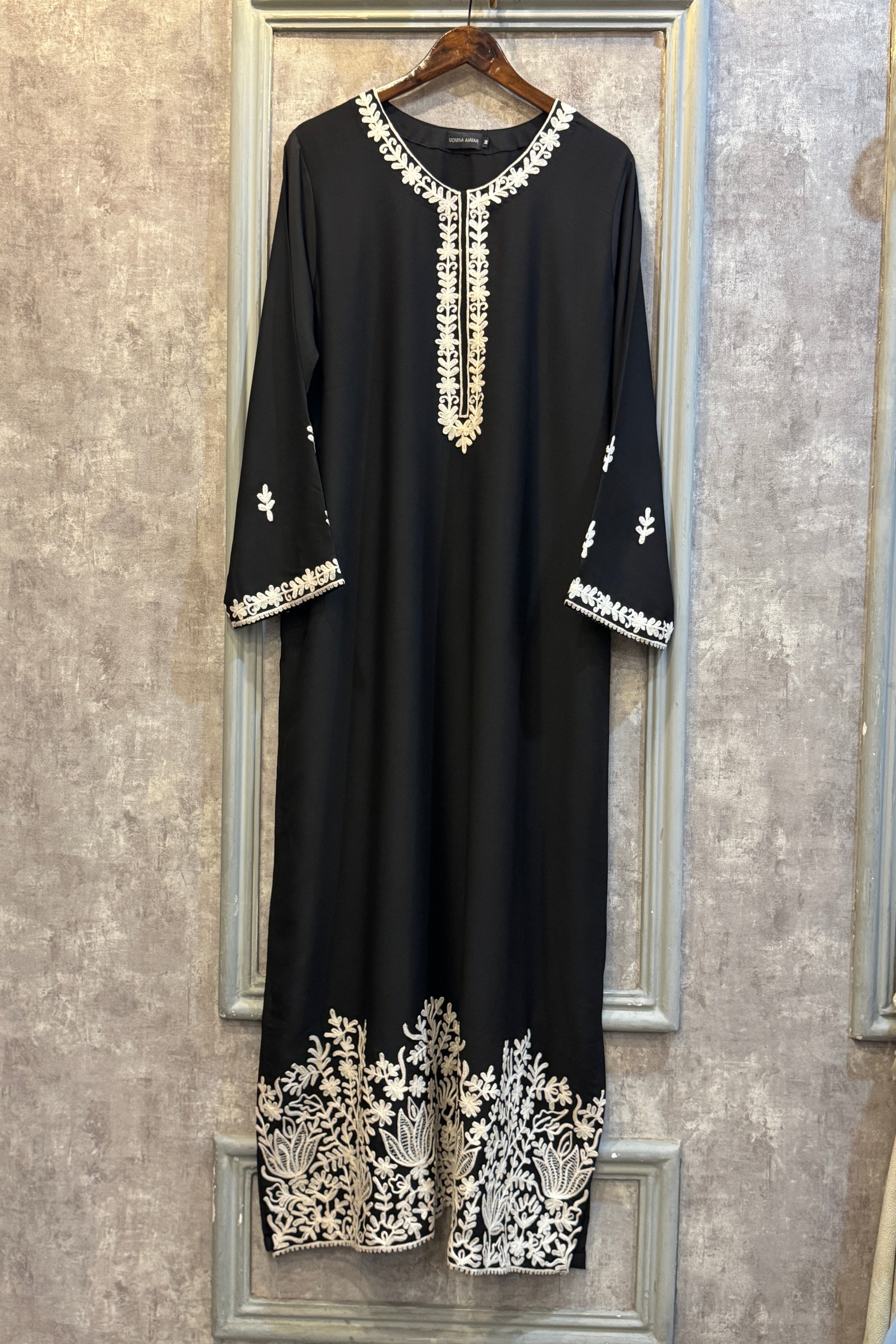 Allechant By Manahils Stitched Shirt Georgette Collection'2025-Black Embroidery Shirt Kaftan