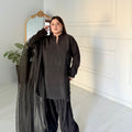 Manahils Stitched Black Farshi Shalwar Three Pc