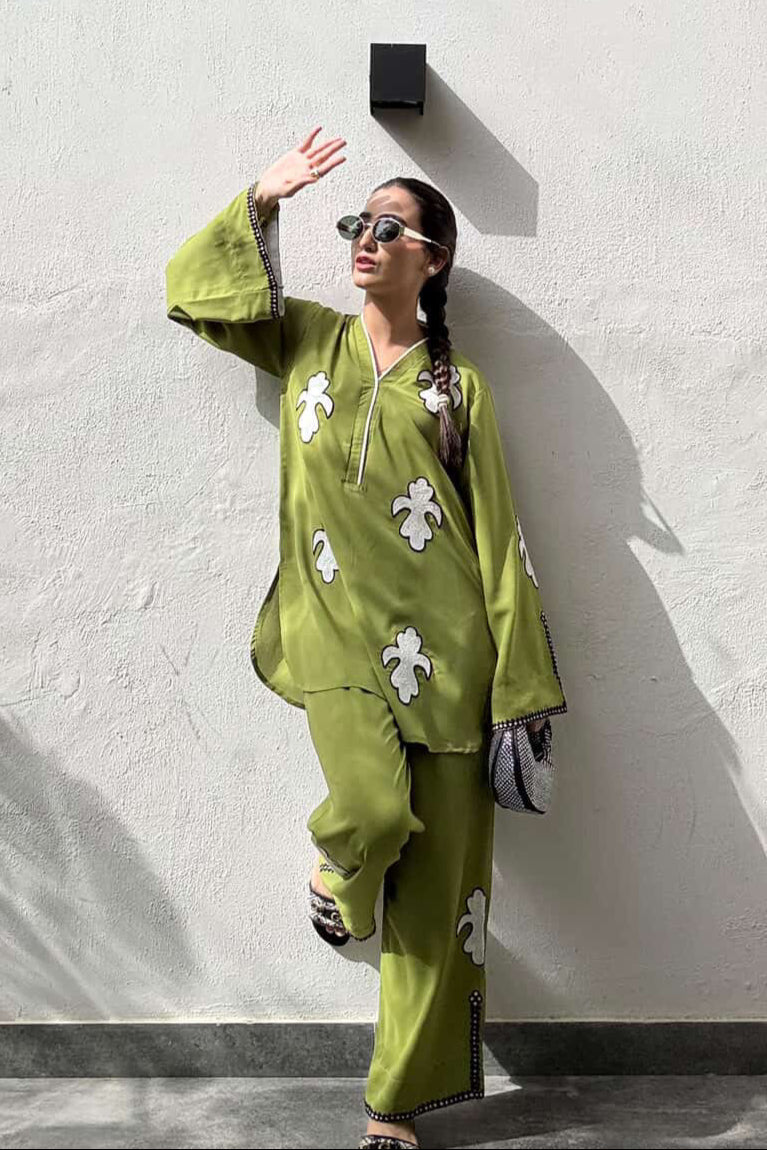 Allechant By Manahils Stitched 2 Piece Georgette Collection'2025-Parrot Green Embroidered