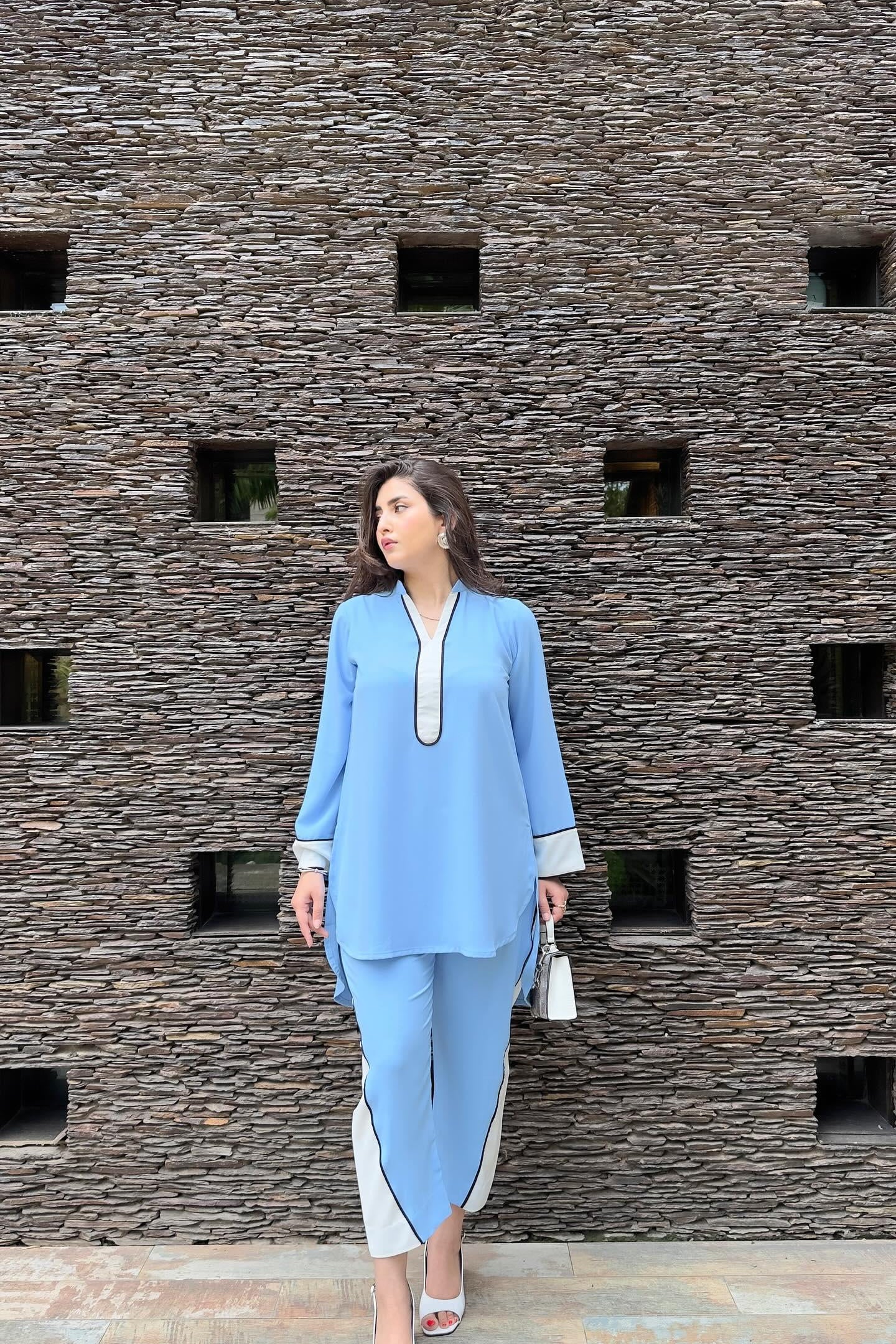 Manahils Stitched Ice Blue Co-Ord Set