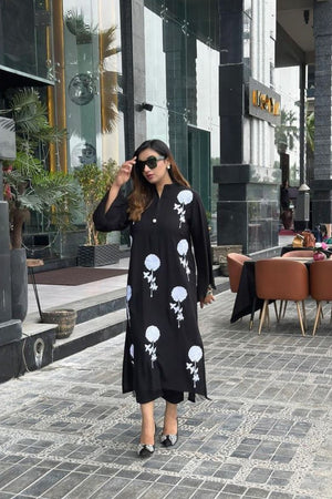 Manahils Stitched Flower Embroidered Two Pc