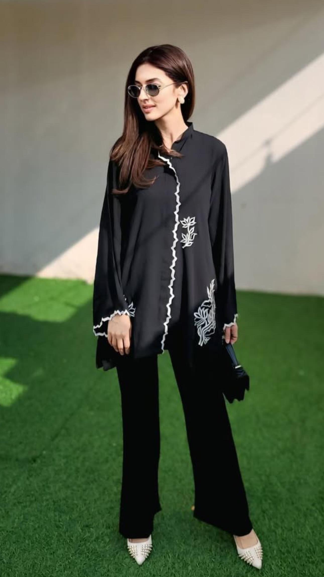 Manahils Stitched Black Scallop Co-Ord Set