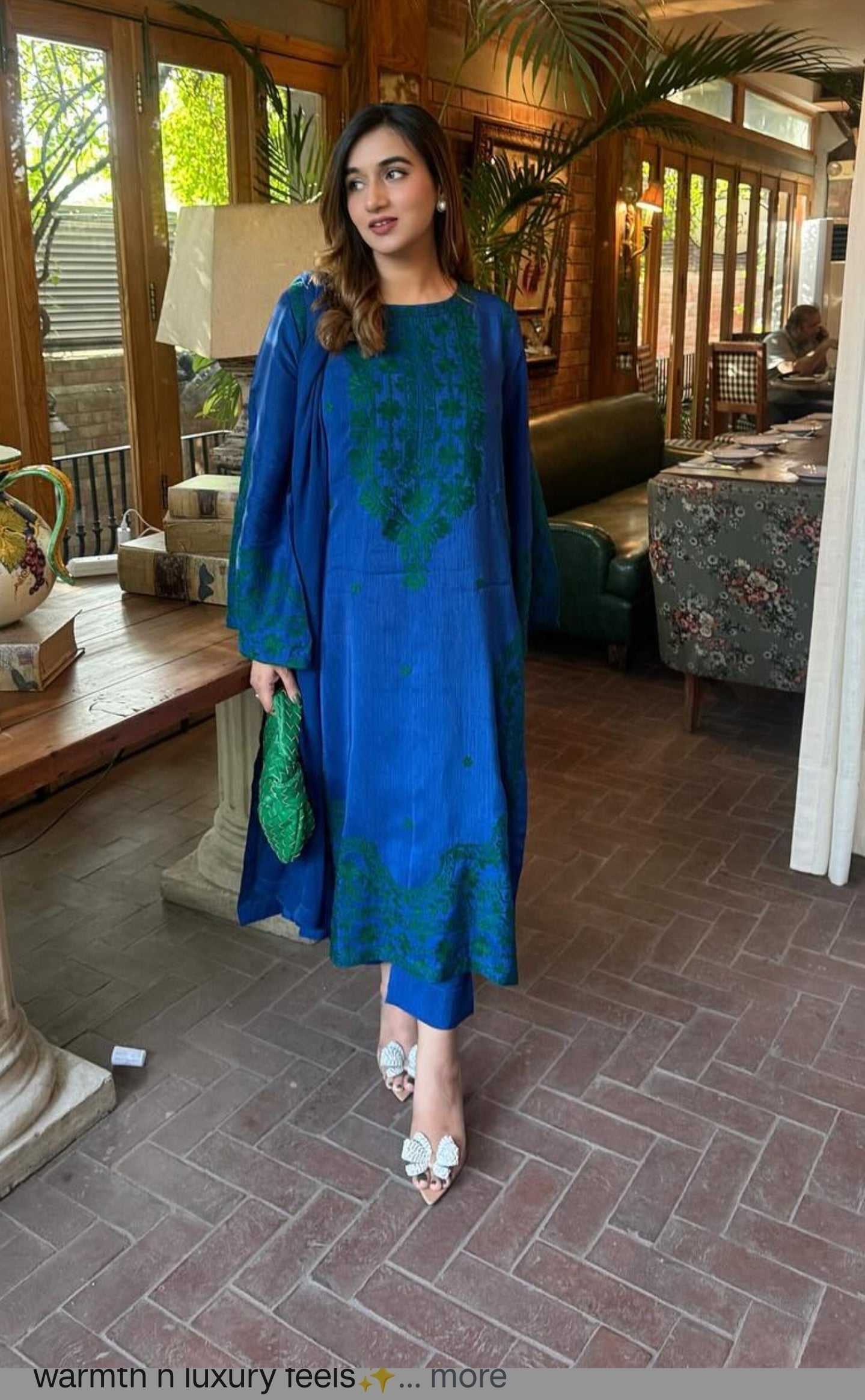 Manahils Stitched Green Embroidered Raw Silk