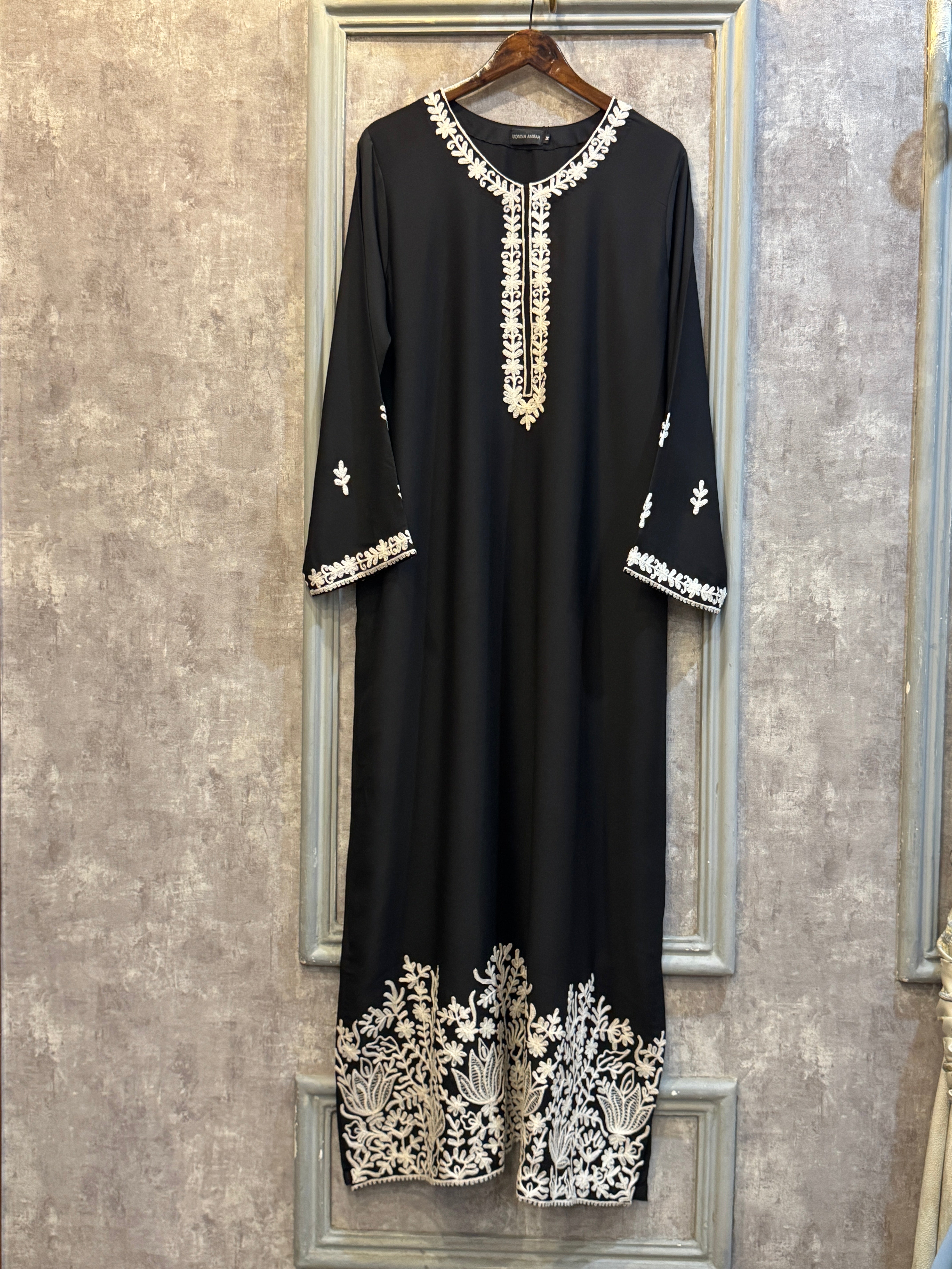 Allechant By Manahils Stitched Shirt Georgette Collection'2025-Black Embroidery Shirt Kaftan