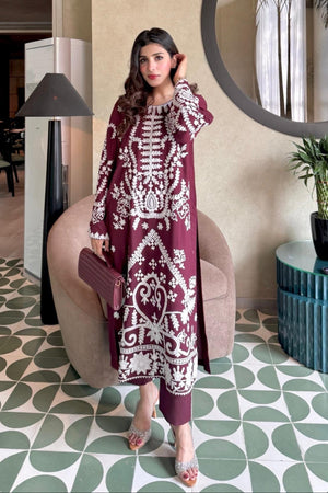 Allechant By Manahils Stitched 2 Piece Georgette Collection'2025-Burgundy Ari Embroidered Tunic
