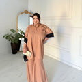 Manahils Stitched Camel Brown Drape Set