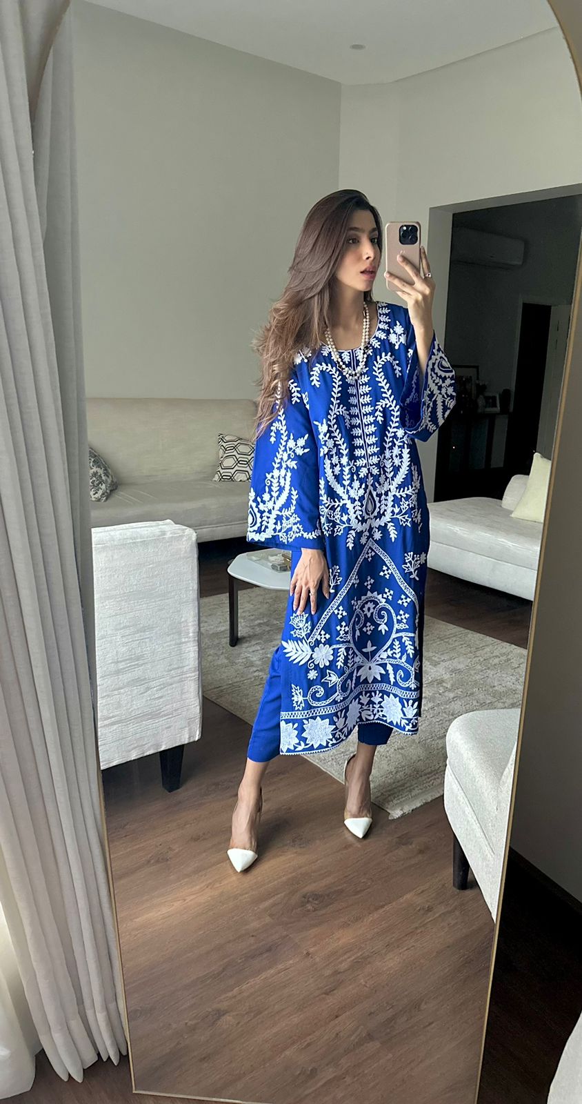 Manahils Stitched Royal Blue Ari Embroidered Tunic