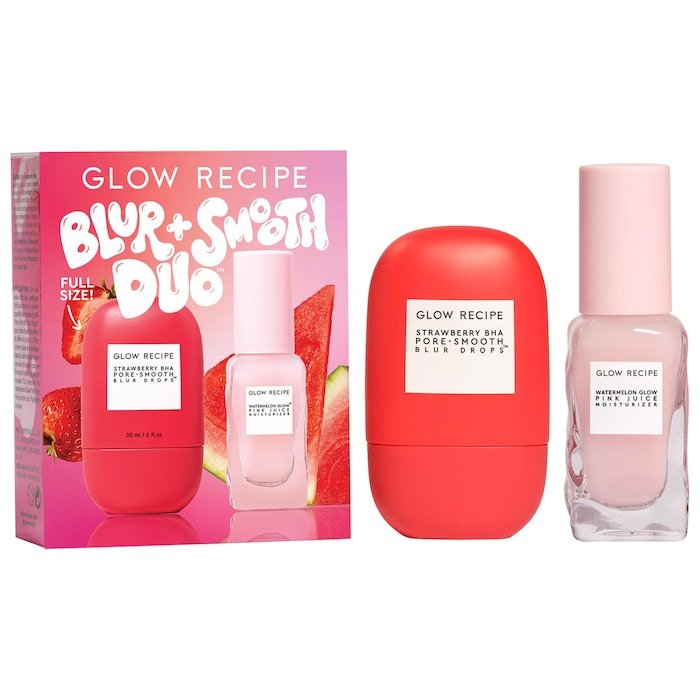 Glow Recipe Blur+Smooth Duo Set Strawberry Blur Drops Serum30Ml+Watermelon Moisturizer 25Ml