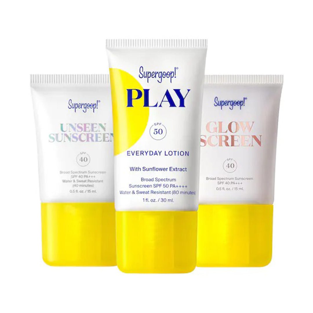 Supergoop SPF Bestsellers Starter Kit Play Lotion 30Ml+Unseen Primer 15Ml+Glow Screen Primer 15Ml