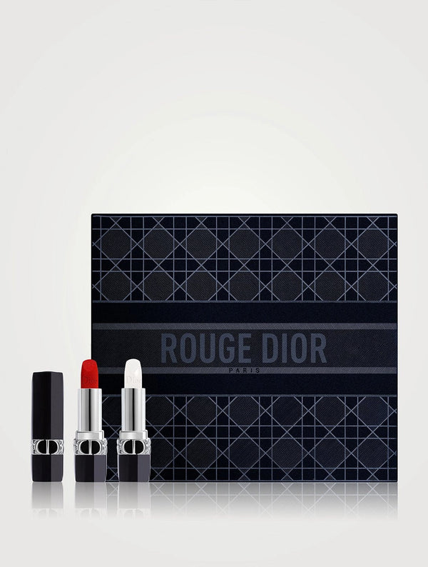 DIOR Rouge Deluxe Couture Colour Lipstick Set 999 Velvet+000 Diornatural Satin Balm