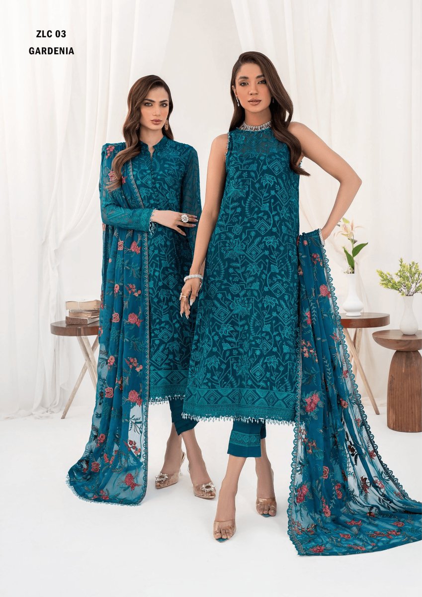 LA CELESTE By Zarif 3 Piece Unstitched Suits  ZLC 03 GARDENIA - Luxury Formals Collection