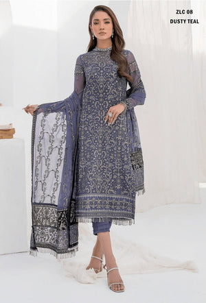 LA CELESTE By Zarif 3 Piece Unstitched Suits ZLC 08 DUSTY TEAL-Luxury Formals Collection