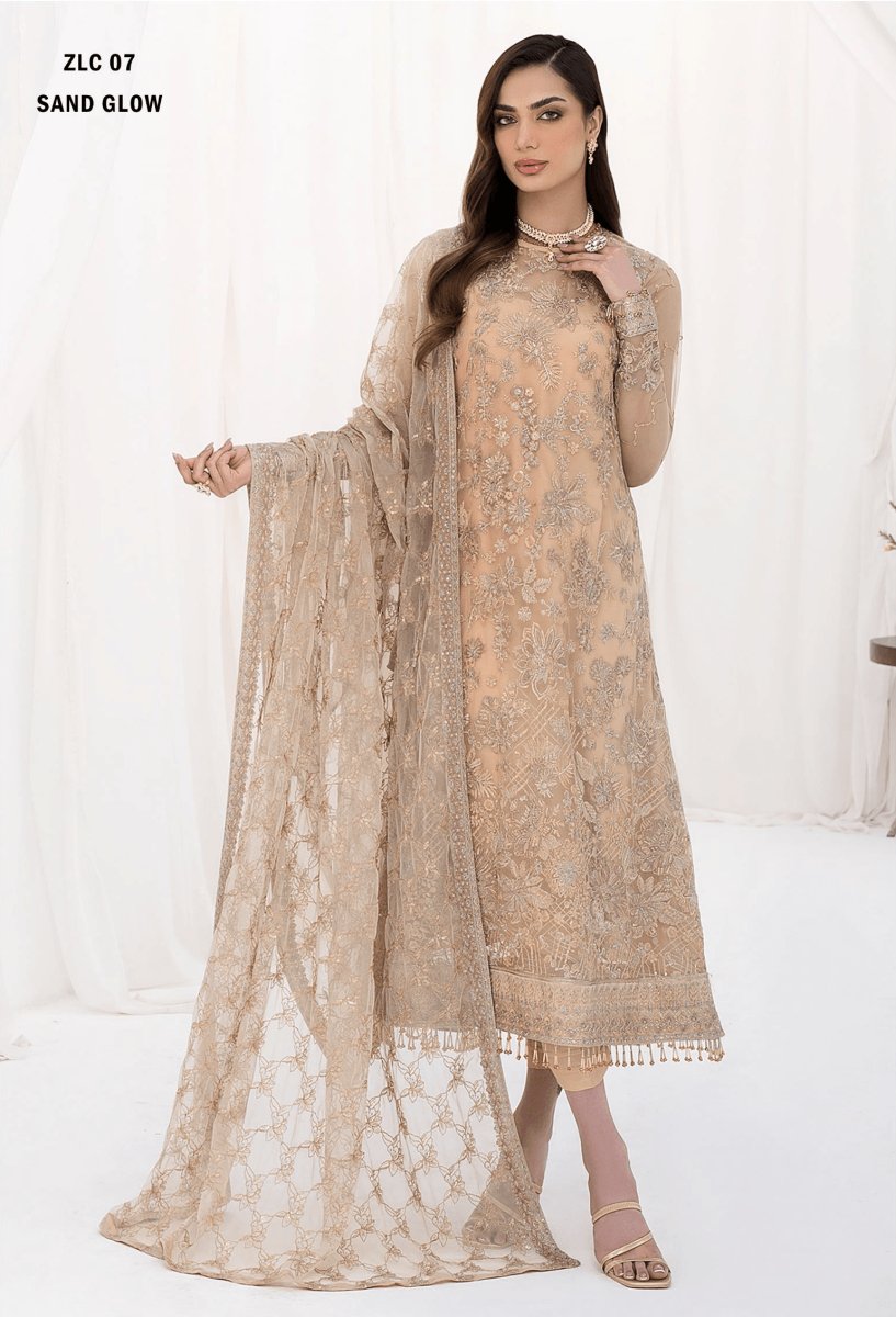 LA CELESTE By Zarif 3 Piece Unstitched Suits ZLC 07 SAND GLOW Luxury Formals Collection