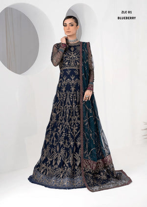 LA CELESTE By Zarif 3 Piece Unstitched Suits  ZLC 01 BLUEBERRY - Luxury Formals Collection